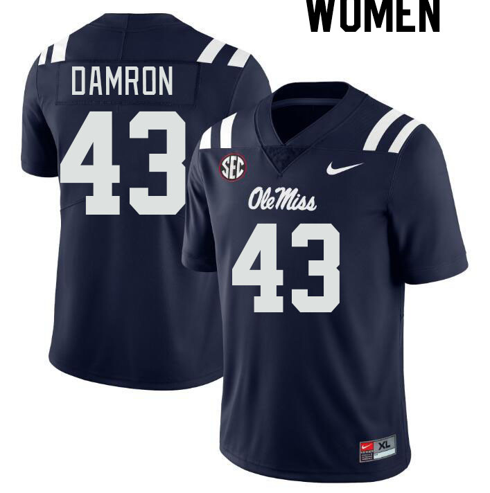 Women #43 Jack Damron Ole Miss Rebels College Football Jerseyes Stitched Sale-Navy